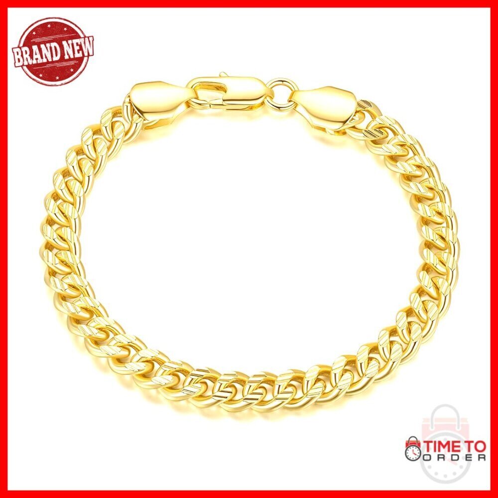 14K Gold Cuban Link Bracelet Lobster Clasp 6.5-9 Inch Sizes